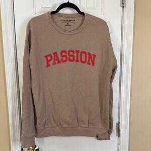 Passion Brand Tan Crewneck Sweatshirt with Red Lettering